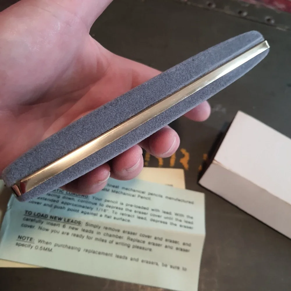 Vintage Centennial Gold-Tone Pen & Mechanical Pencil Set in Gray Velvet Case NOS